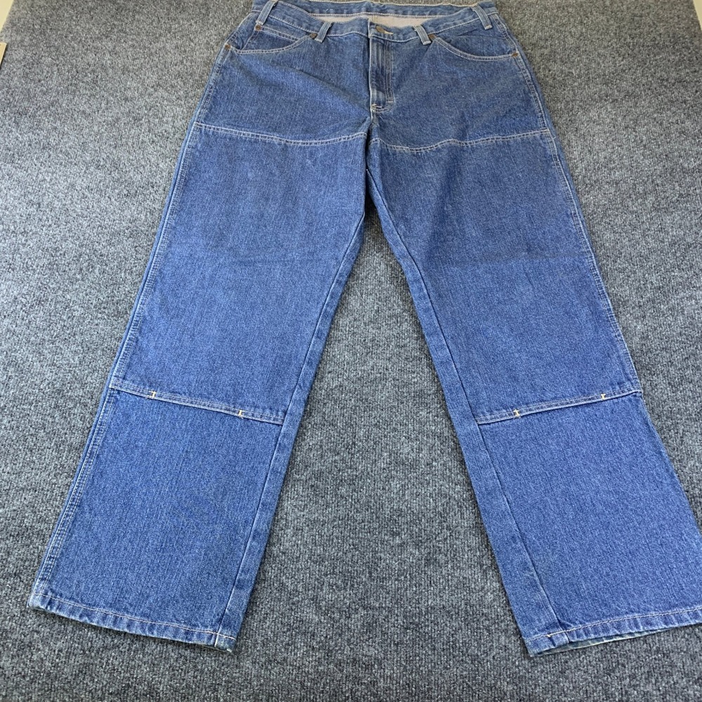 Dickies Double Knee Work Jeans Mens 34x30 Blue Excellent Straight Utility Denim